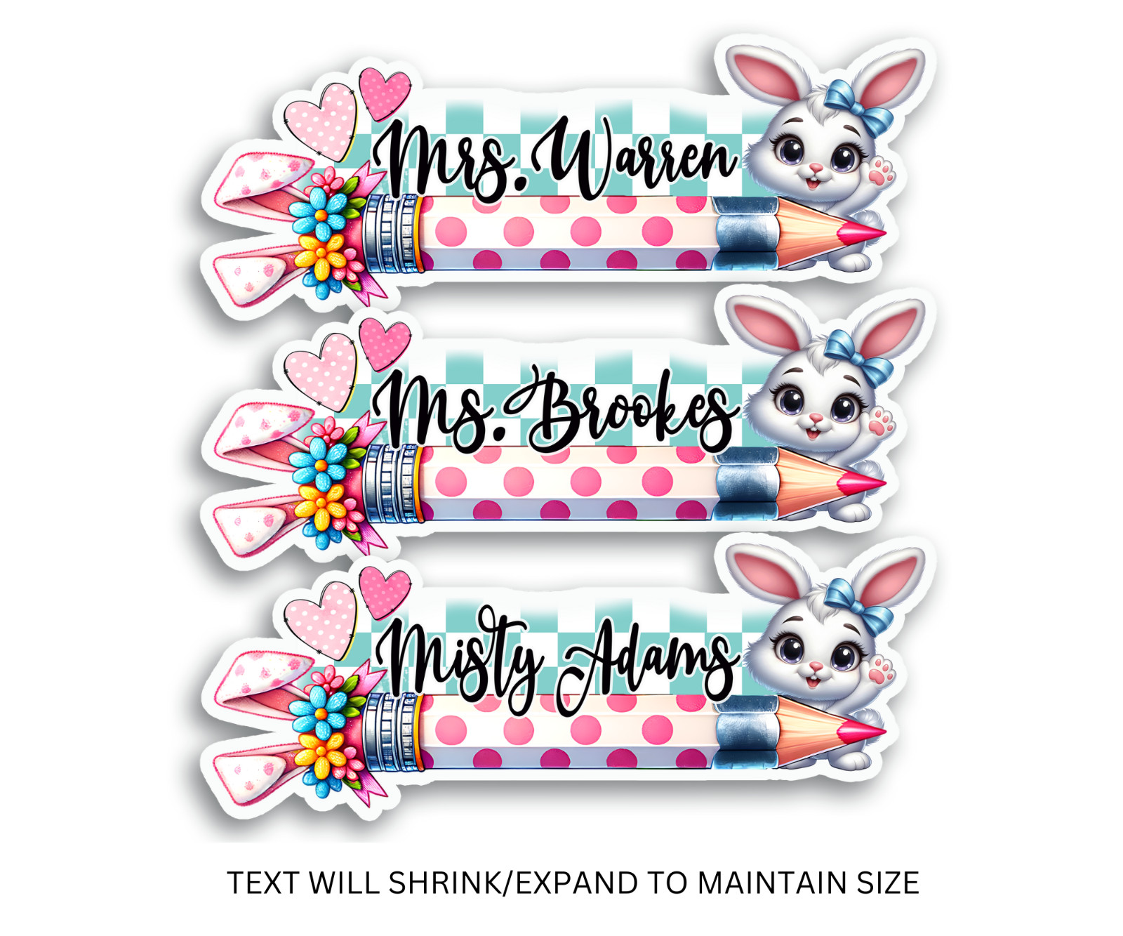 Personalized Teacher Name Sticker, Easter Bunny Pencil, Waterproof Vinyl Gift