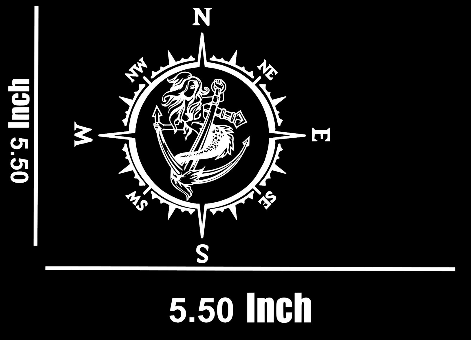 Mermaid Girl Compass Anchor Boat Fantasy Beach Fishing Car Window 5.5" x 5.5"