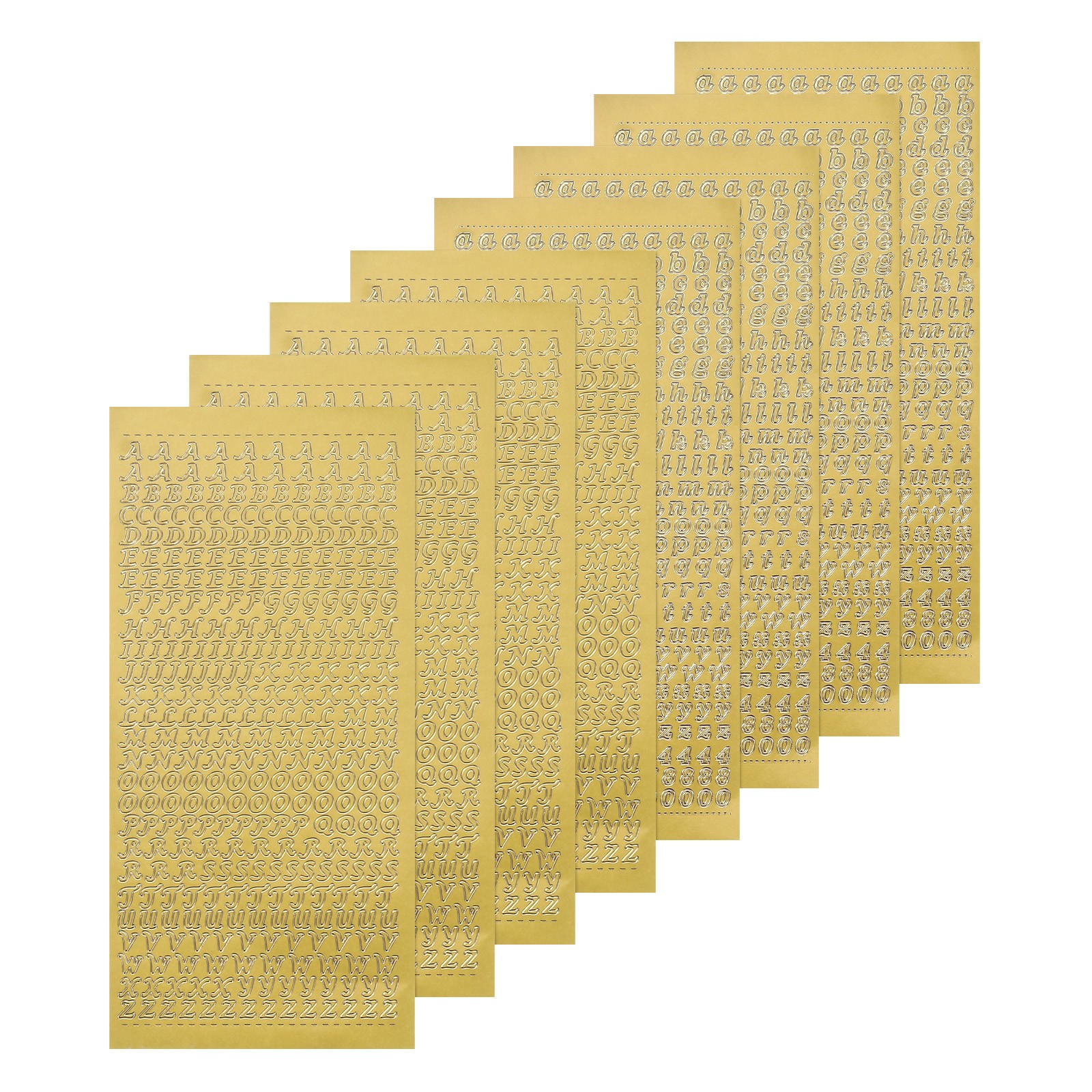 8 Sheets Alphabet Letter Sticker Gold Upper Lower a to Z Self Adhesive