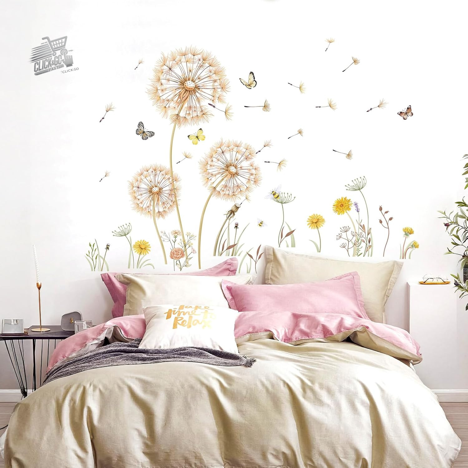Butterflies Blue Dandelion Shower Head PVC Wall Stickers Bedroom Bed Living Room