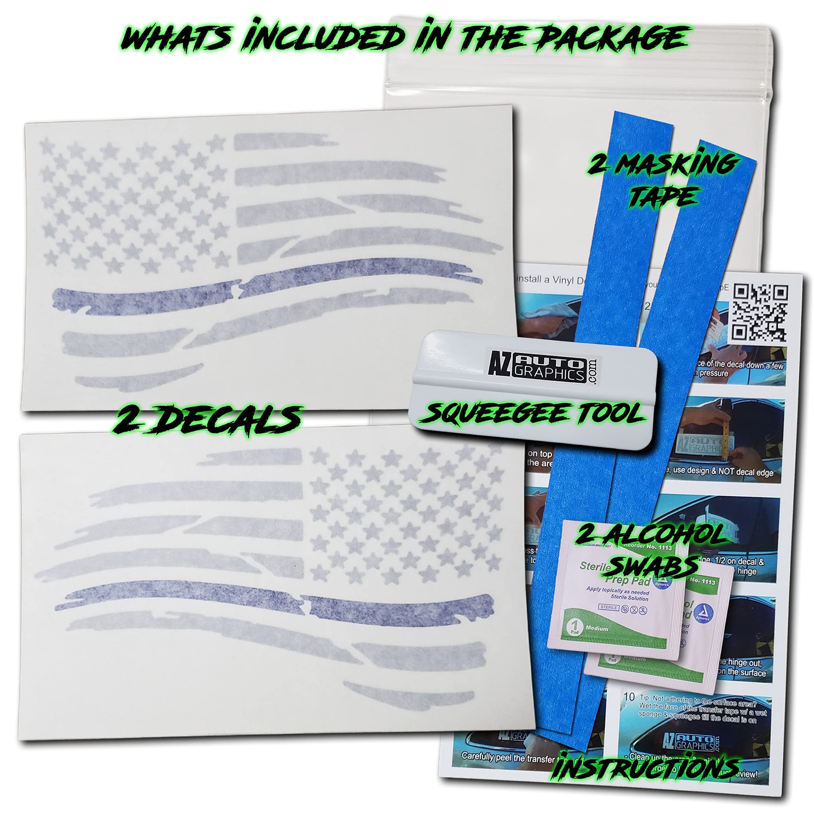 Thin Blue Line American Flag Decal w/Installation Kit (Metallic Silver)