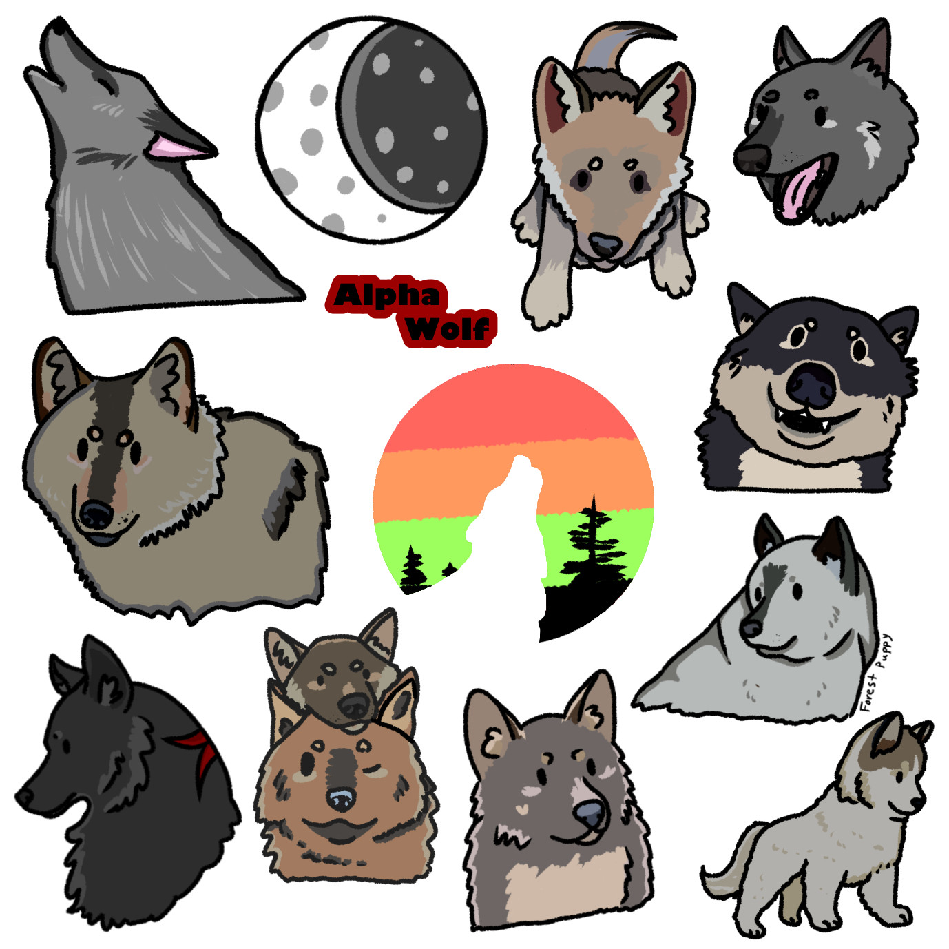 Cute Homemade Wolf Sticker -Matte Finish – Forest Puppy Free Shipping