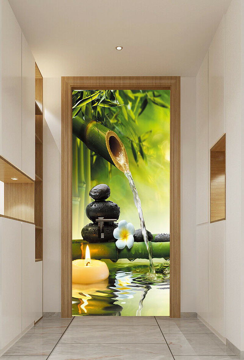 3D Green Bamboo Landscape Self-adhesive Door Mural Wall Sticker Decal Home Decor