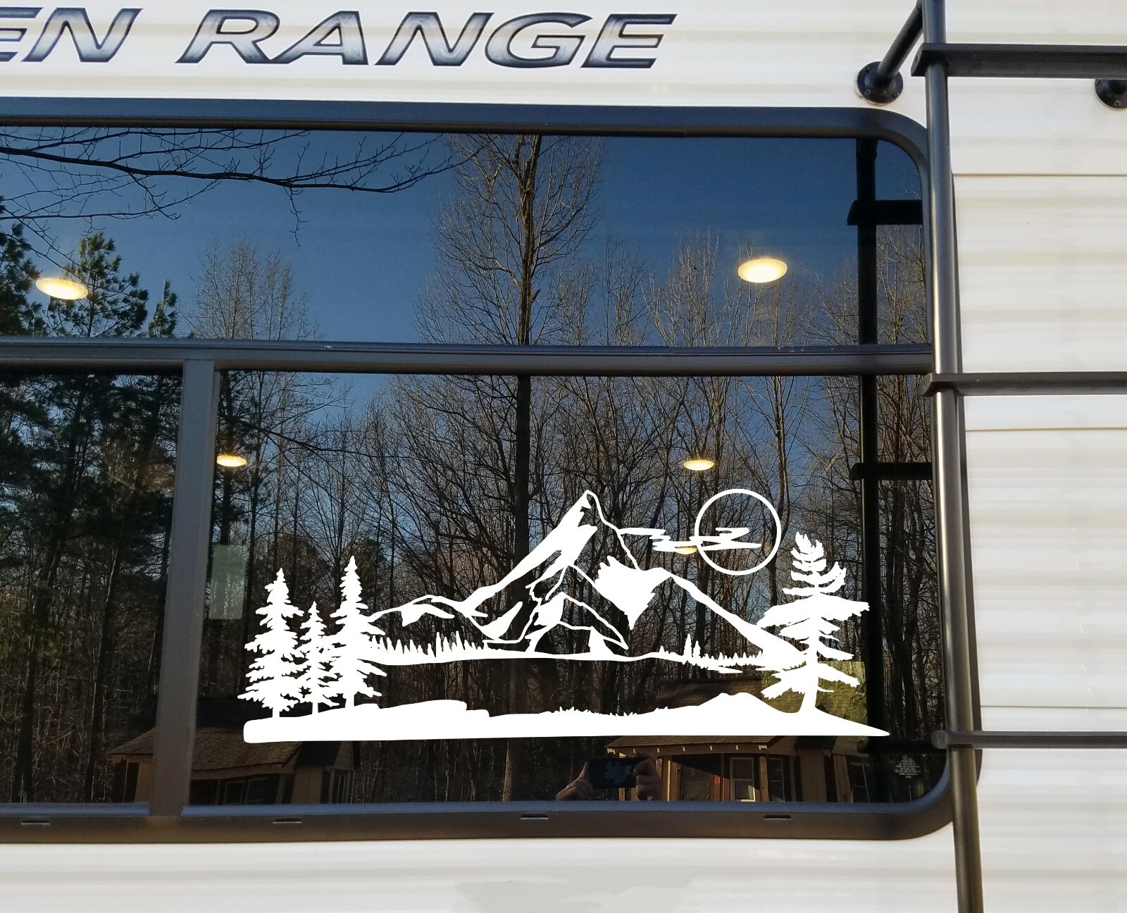 Mountains Moon Vinyl Decal V2 – Forest RV Camper Travel Trailer Graphics Scene