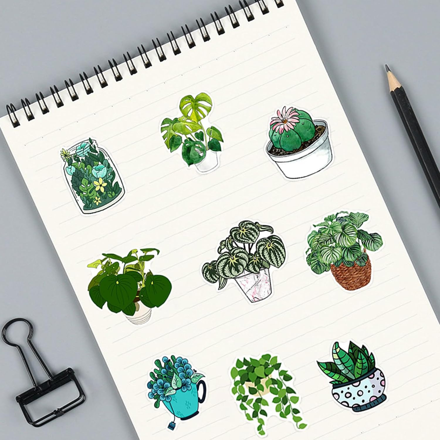50 Pcs Green Plants Stickers Potted Plant Floral Sticker for Laptops Water Bottl