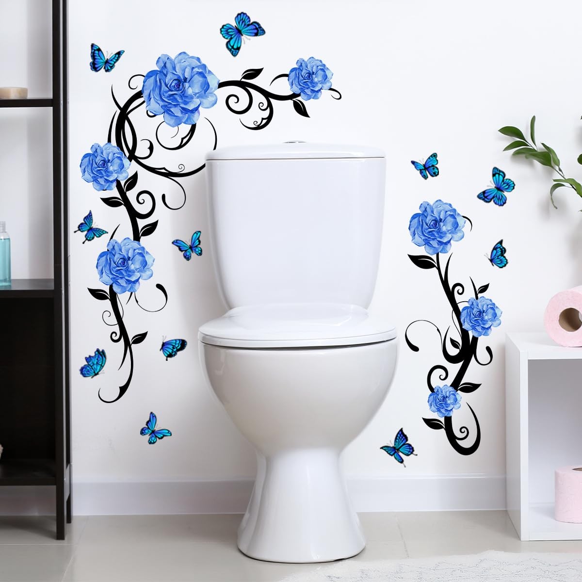Blue Flower Vine Butterfly Wall Decals Removable Vinyl Peel and Stick Wall St…