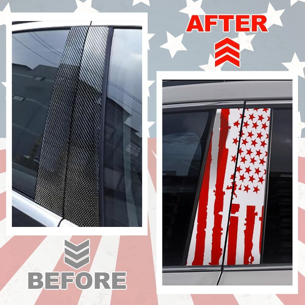 2PCS America Flag Car Center Pillar Stickers and Decals, HD Printed Self-Adhe…