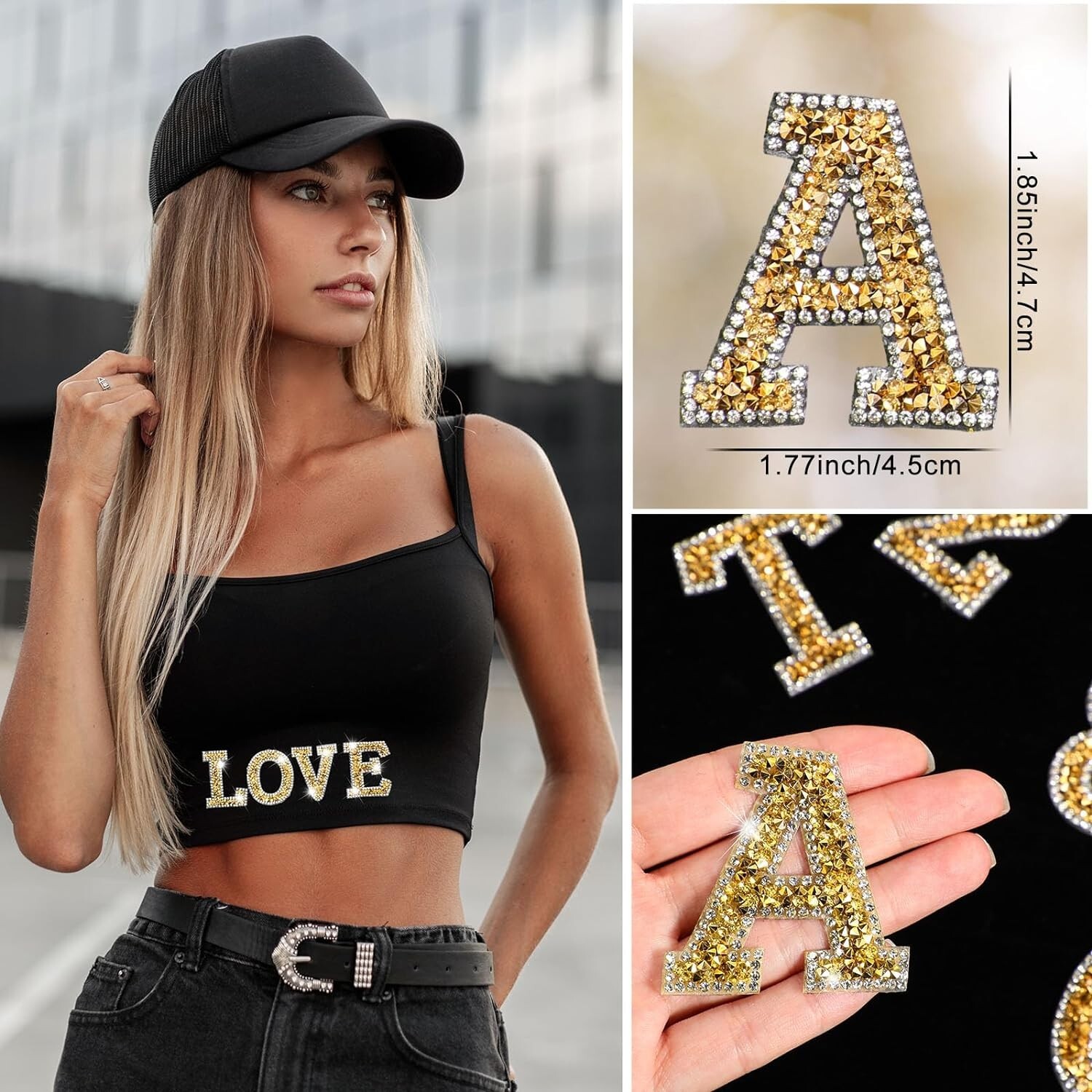 1.97Inch Gold White Rhinestone Letter Number Sticker Container Phone Laptop Hat