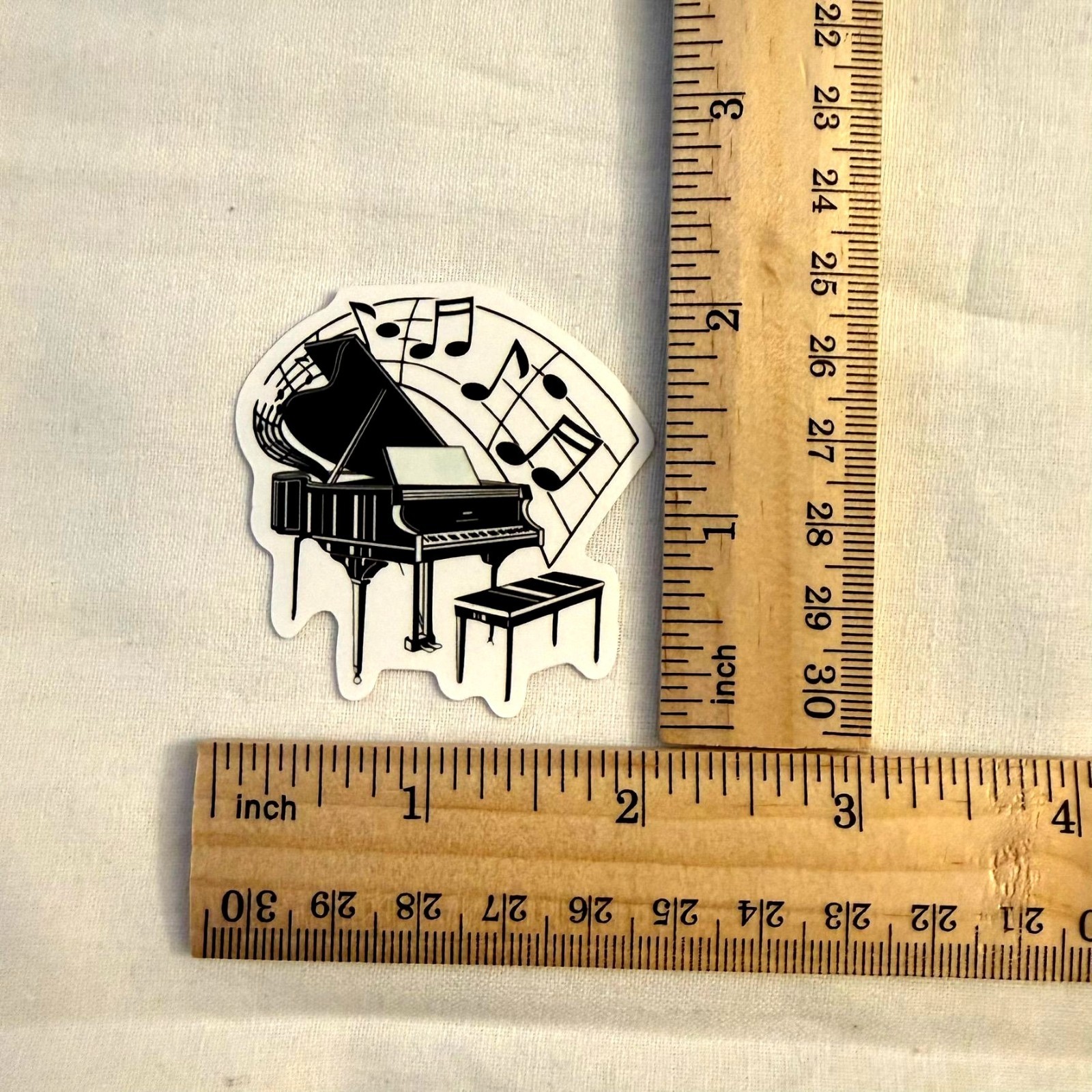 Grand Piano Music Notes Sticker 2 inch Black White Piano Vinyl Decal No70