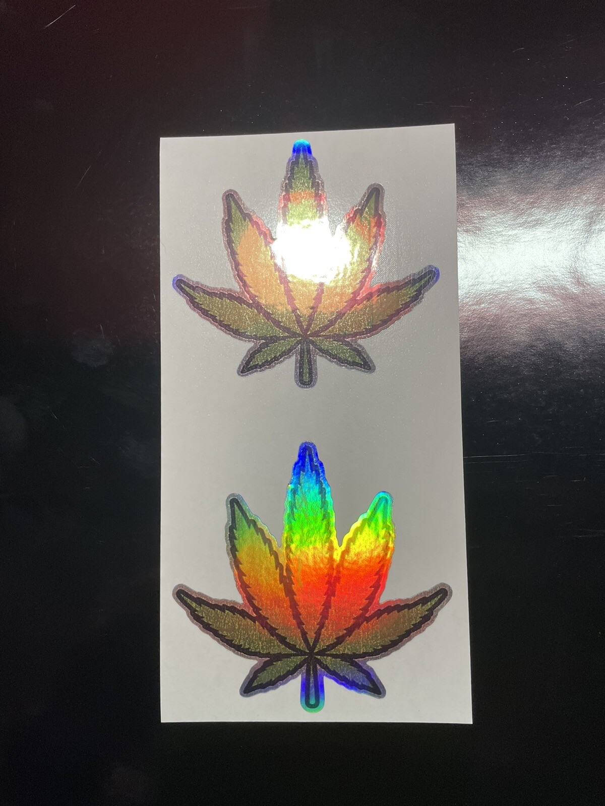 X2 Holographic MARIJUANA POT LEAF Vinyl Decal Stickers Bumper Legalize Weed Fun
