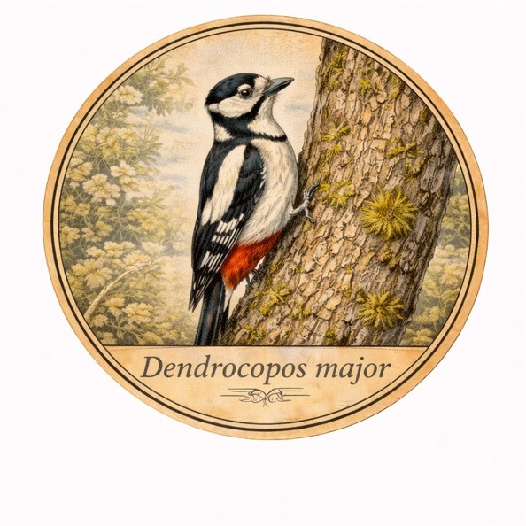 Sticker Bird Great Spotted Woodpecker Dendrocopos Major