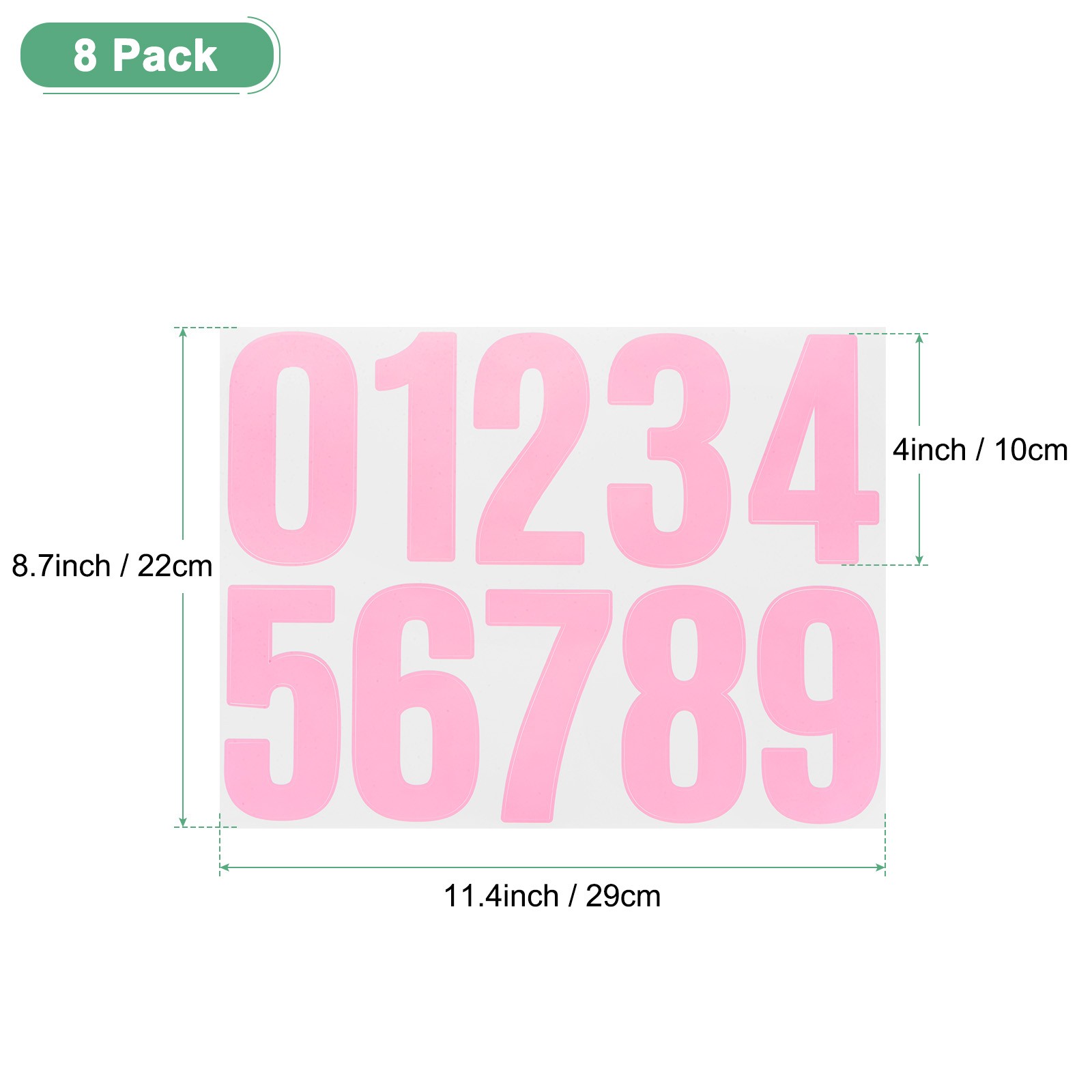 8 Sheets Numeric Stickers 4" Vinyl Stickers with Numbers 0 to 9 [80pcs Pink]