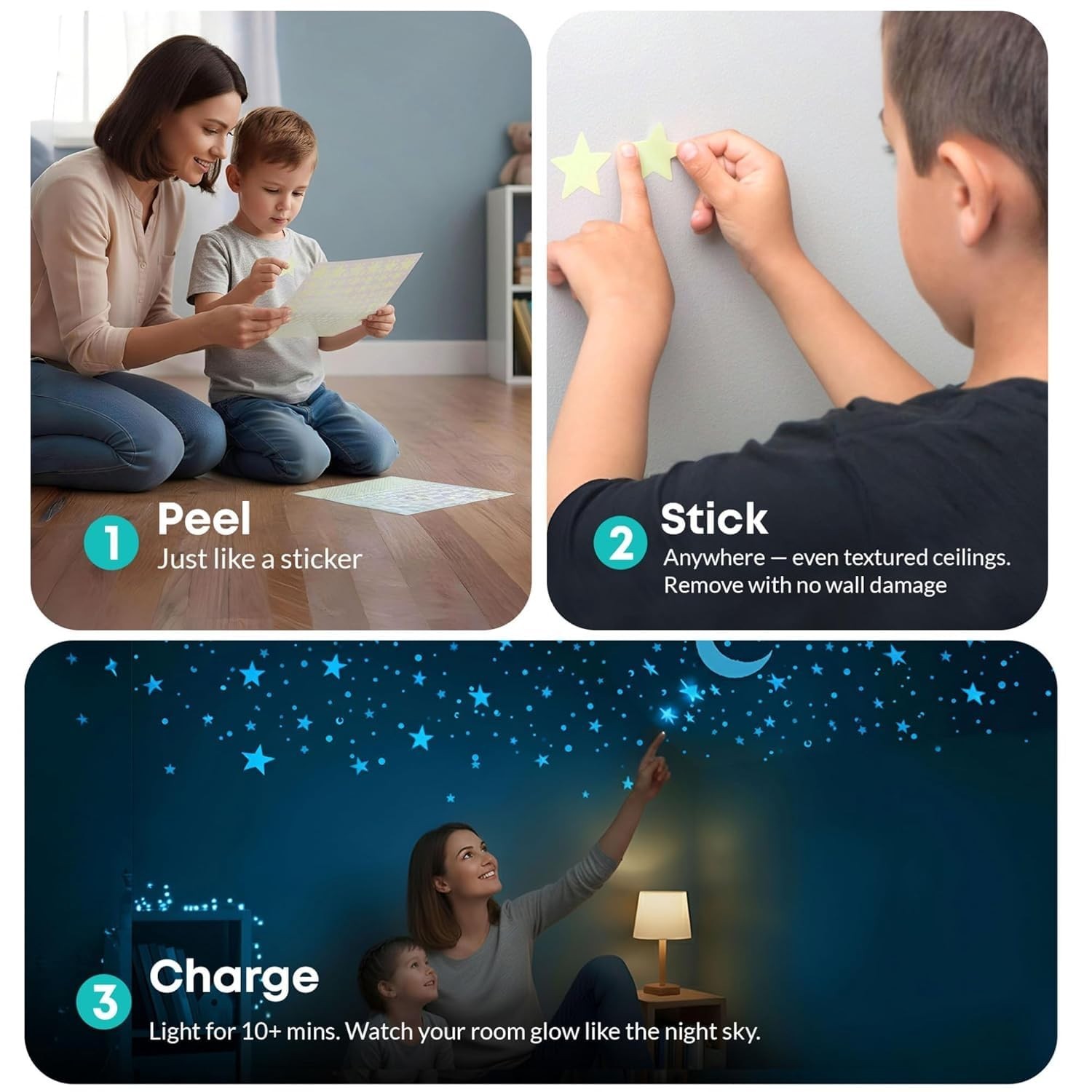 Peel & Stick Blue Glow in the Dark Stars – 1050 Pcs with Constellation E-Book