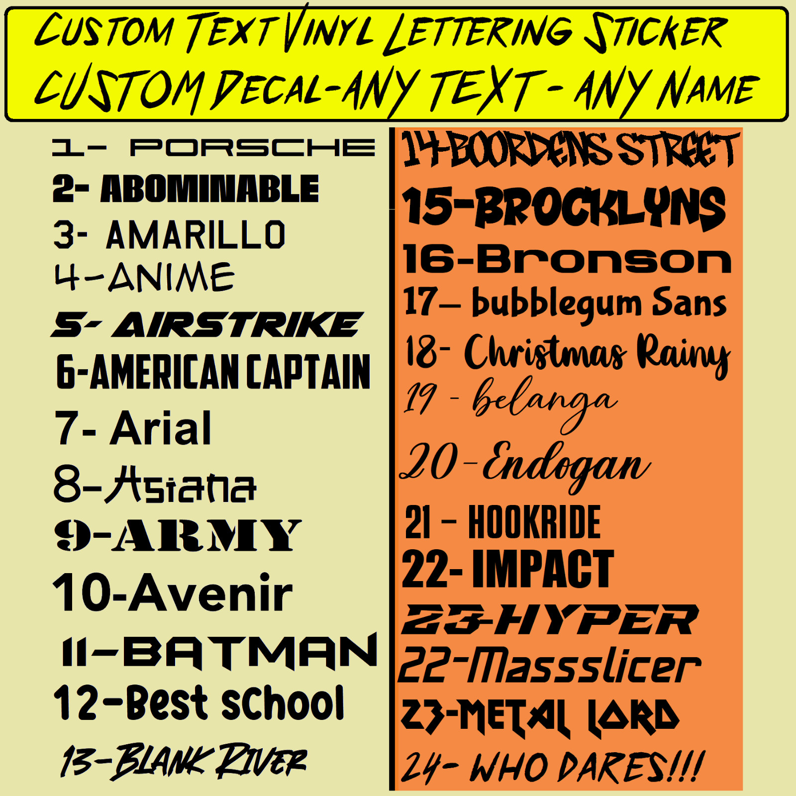 Custom Text Vinyl Lettering Sticker Decal Personalized -ANY TEXT – ANY NAME – [D