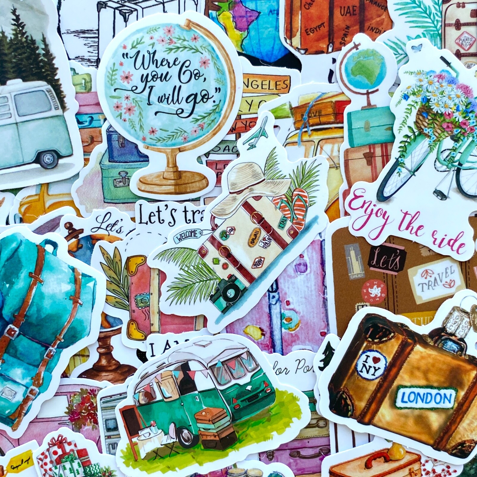 5-50 pcs Retro Travel Luggage Stickers, Adventure Vinyl Decals for Nature Lovers