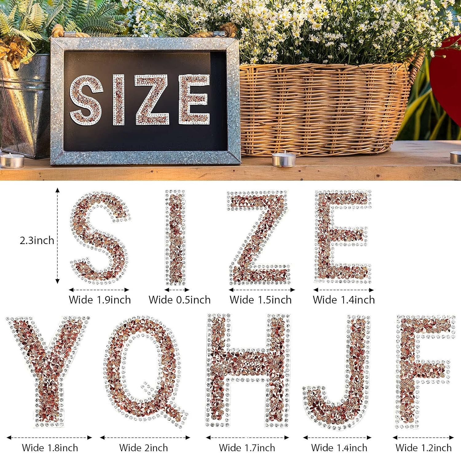 2.56Inch Rose Gold White Rhinestone Letter Number Sticker Phone Laptop Hat