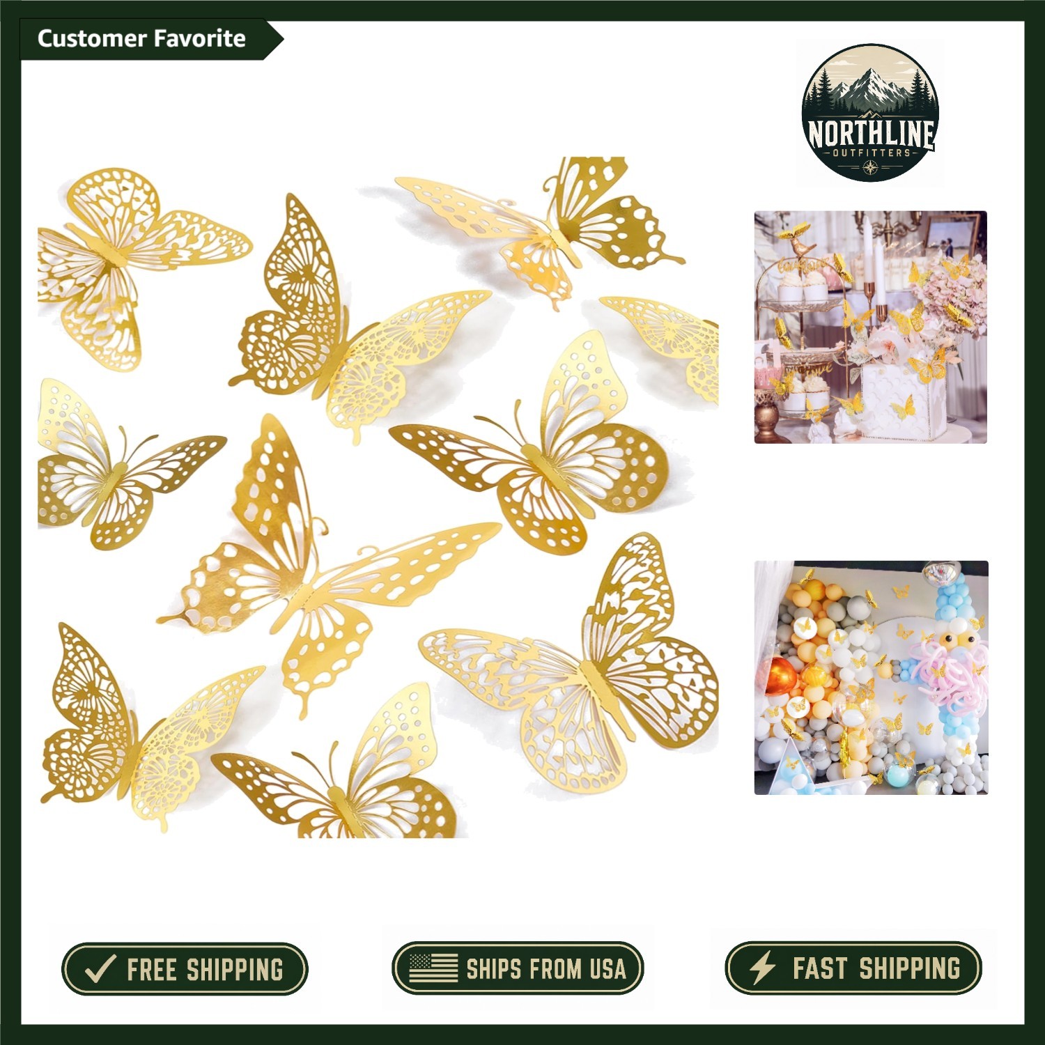 48 Pcs Art Deco Gold Butterfly Wall Stickers – Perfect for Seasonal Celebrations