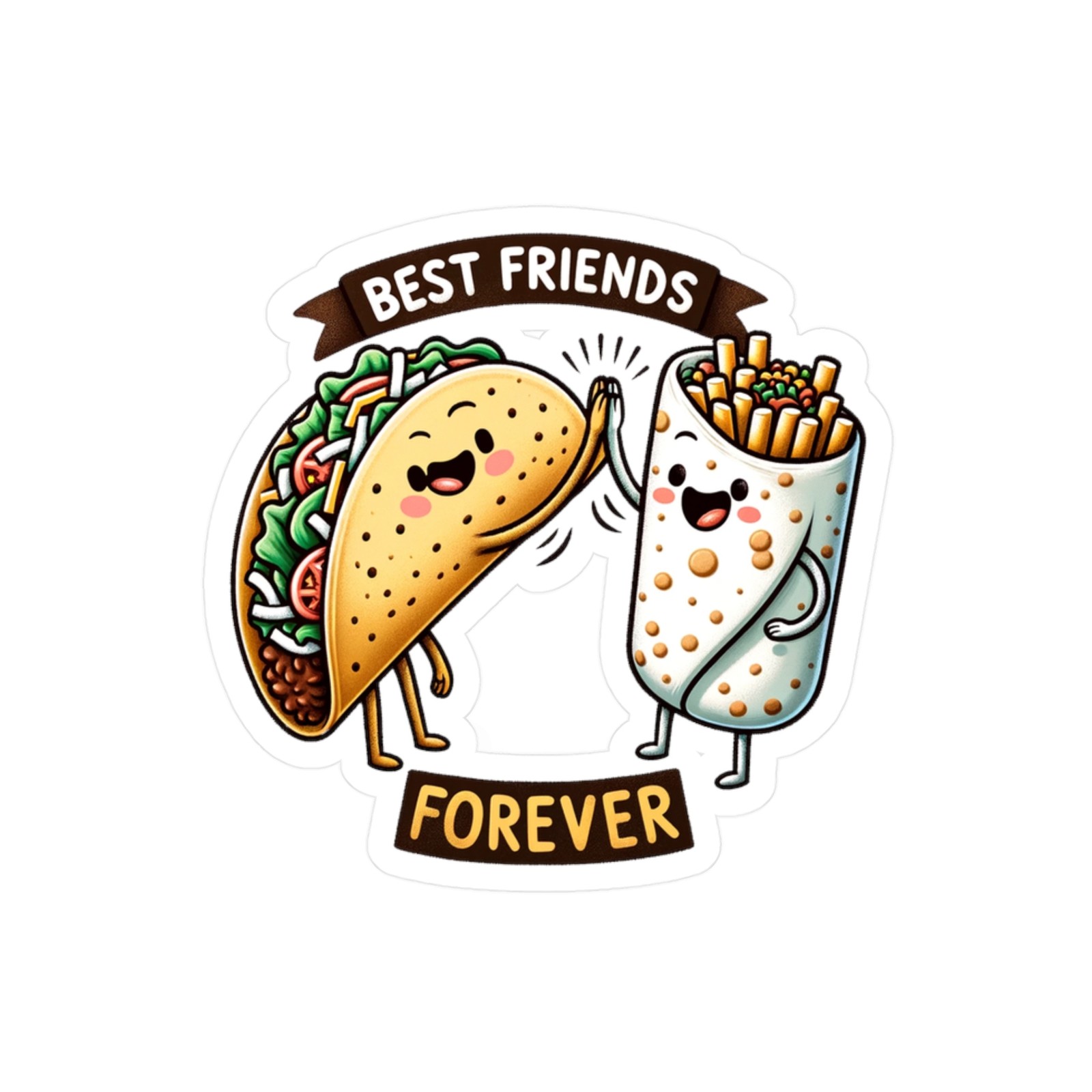 Taco and Fries BFF Sticker Vinyl Decal – Matte Foodie Label Glossy Water Bottle