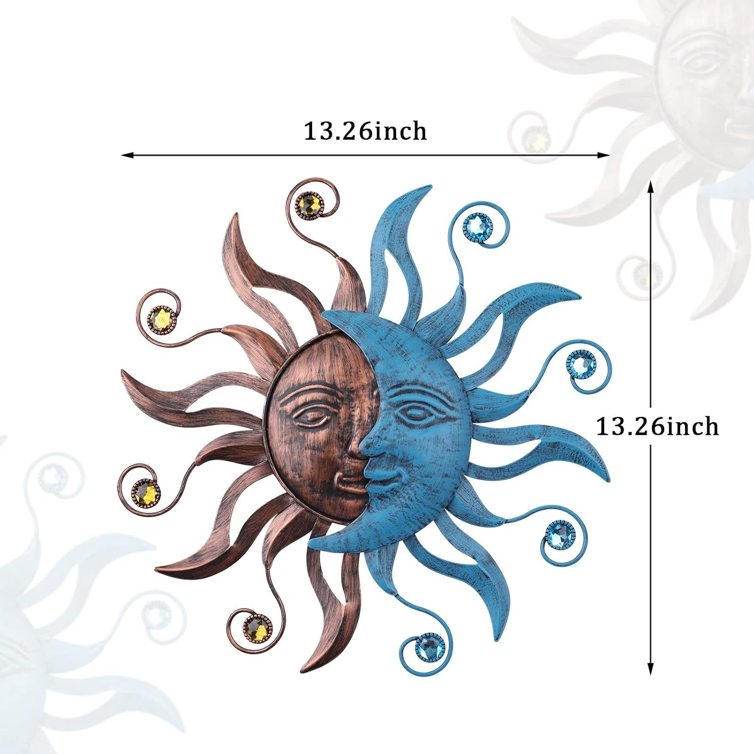 Decoración de pared de metal MUMTOP Sol y Luna, arte mural para exteriores de 13