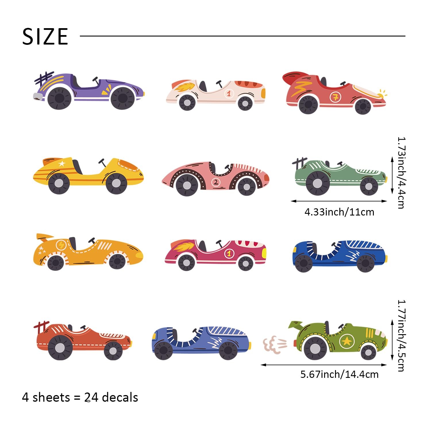 24 PCS Retro Cars Wall Decals Peel and Stick, Watercolor Cars Decals for Boys…