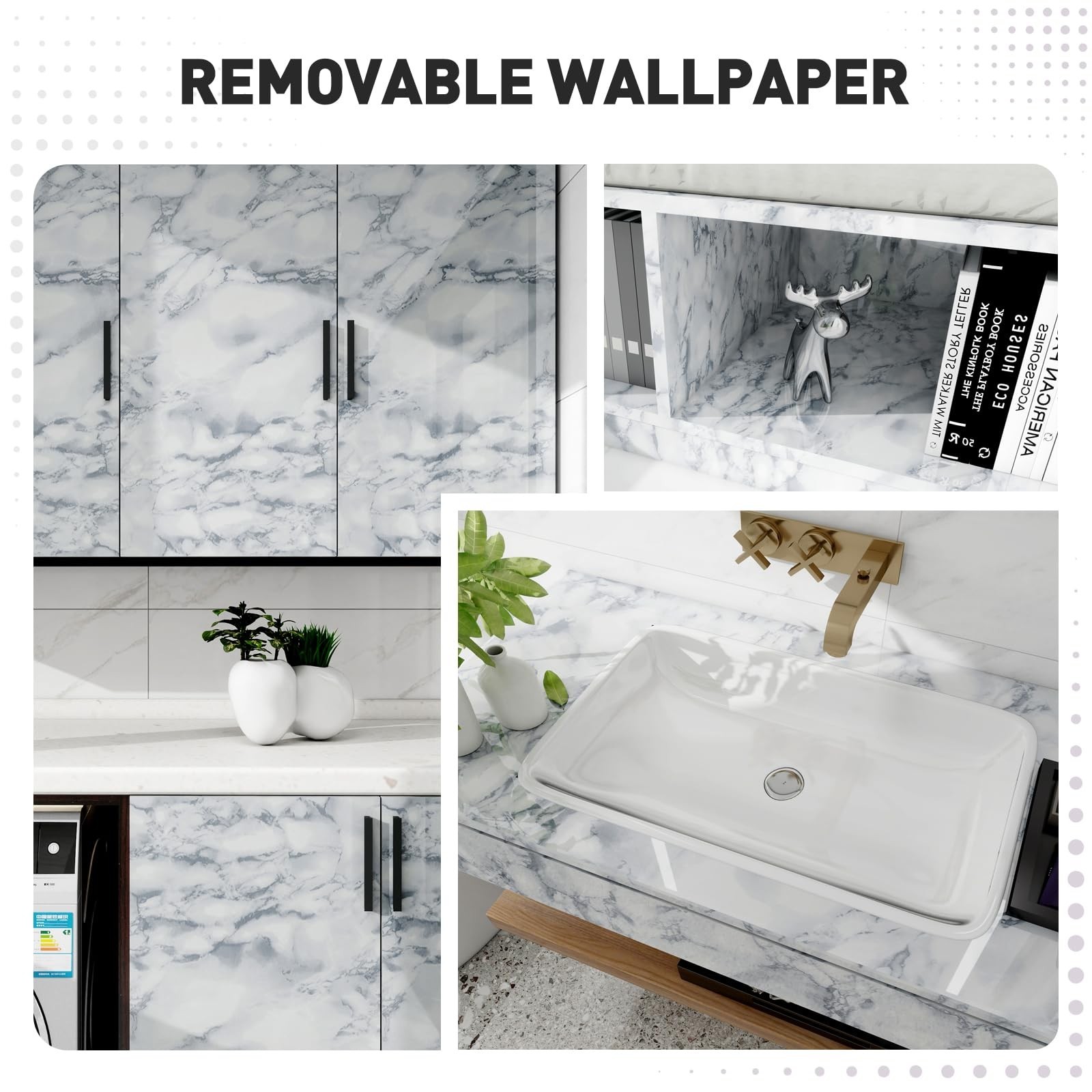 White and Gray Marble Contact Paper Glossy Peel and Stick Wallpaper Counterto…