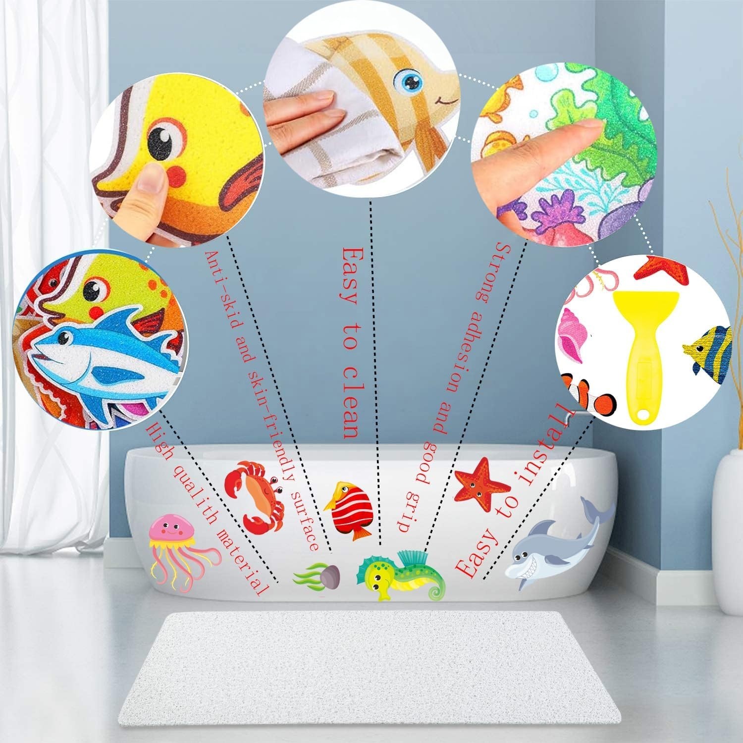 Non Slip Bathtub Stickers, Under The Sea Ocean Wall Decals Bedroom Bathroom Baby
