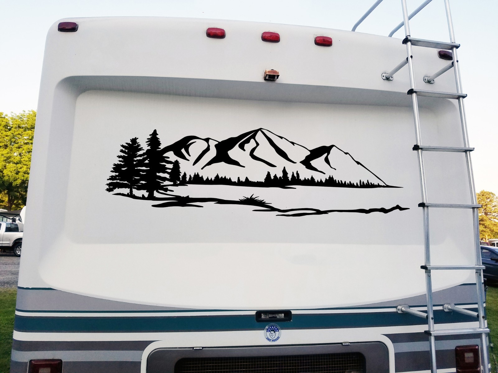 Lake Mountain Scene V3 Vinyl Sticker Decal Camper RV Trailer Nature Landscape