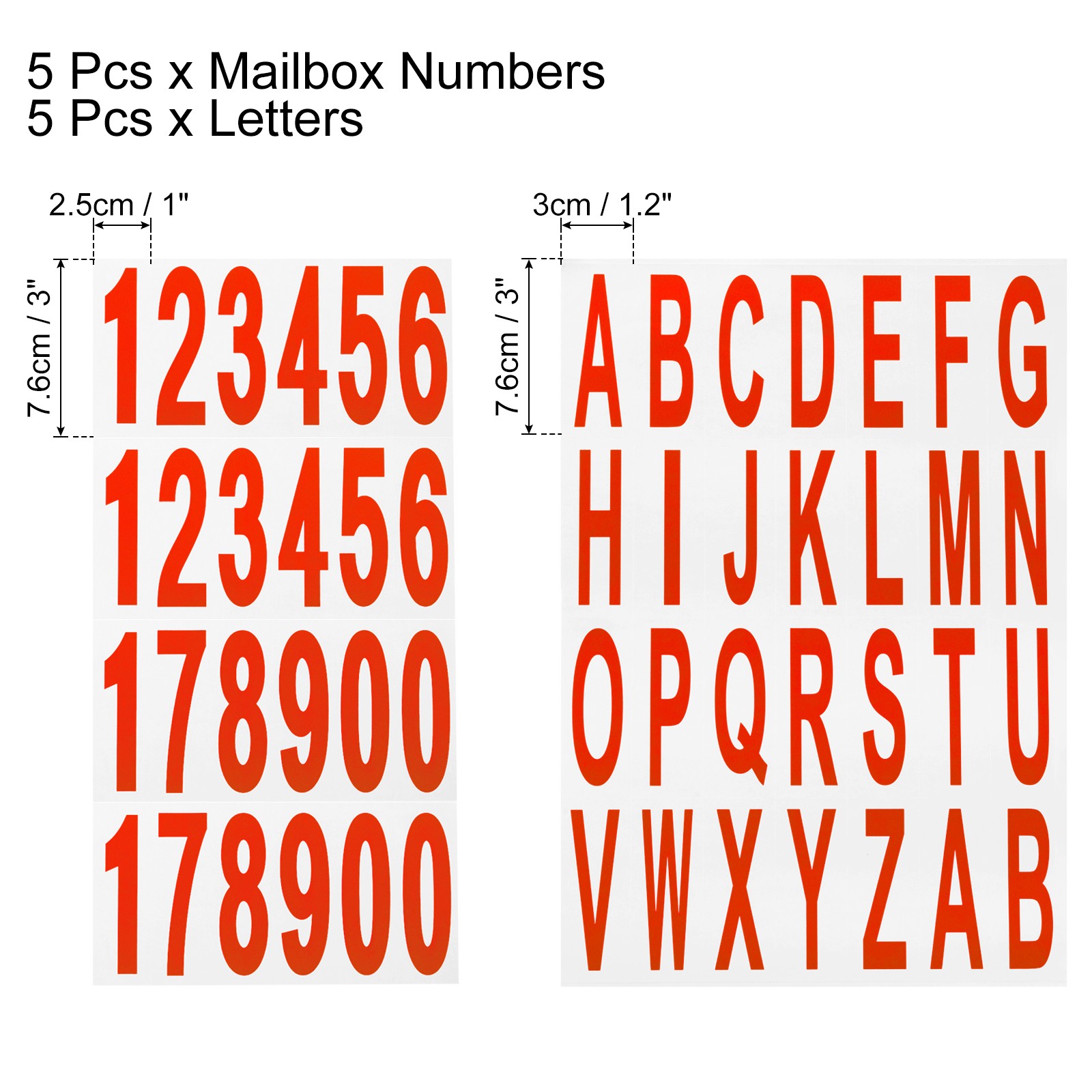10 Sheets Mailbox Numbers and Letters for Indoor/Outdoor Decals, Red in White