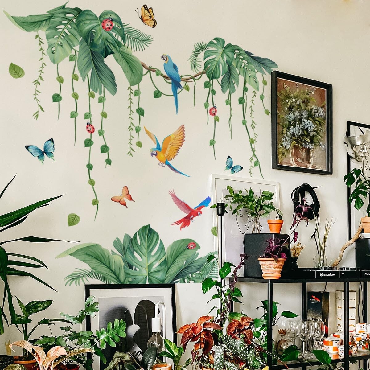 2 Sheets Jungle Wall Decals Peel and Stick Removable L, Tropical Vine