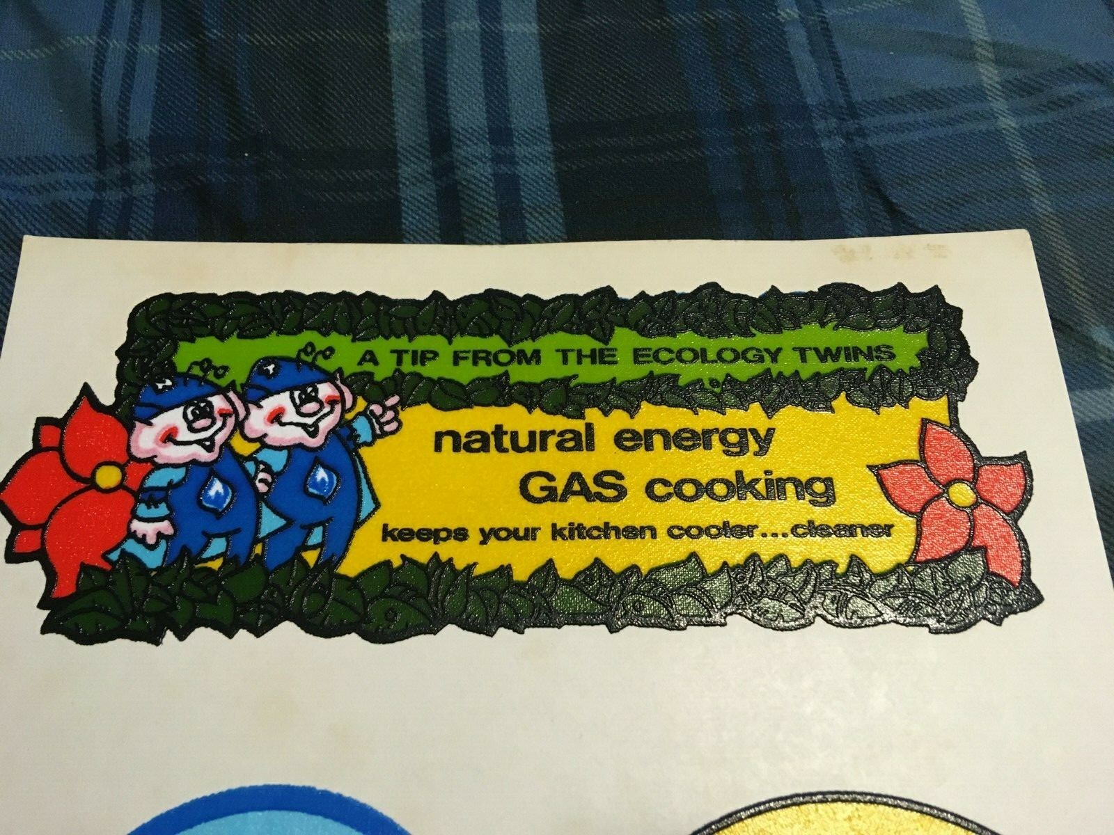 VINTAGE NATURAL ENERGY COOKING GAS ECOLOGY TWINS ELFS ELVES TEXTURED STICKERS