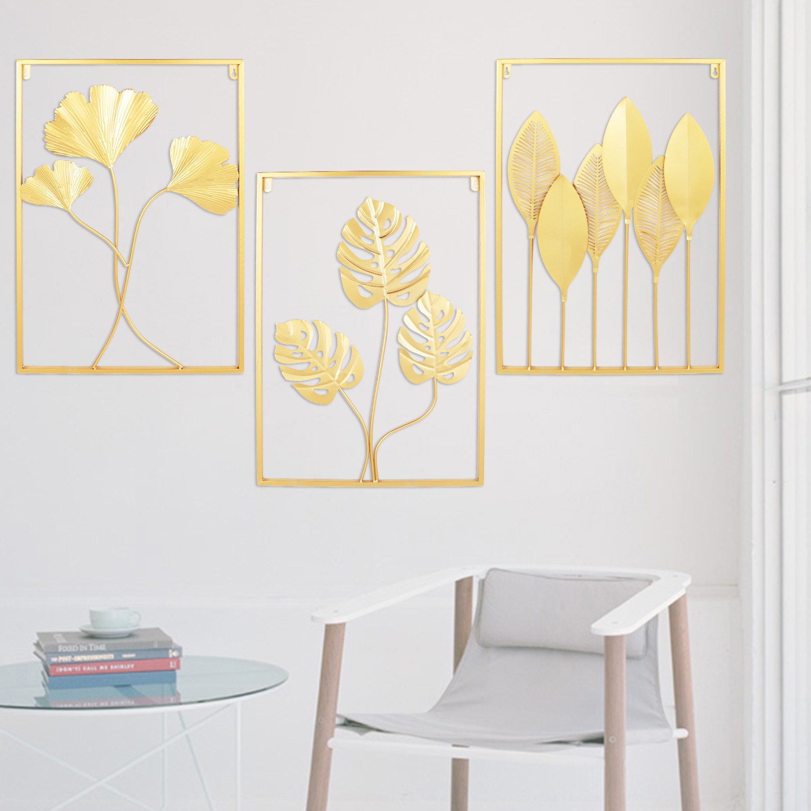 Metal Wall Art for Living Room, Large Leaf Frame Accent Leaves Wall Decor Home