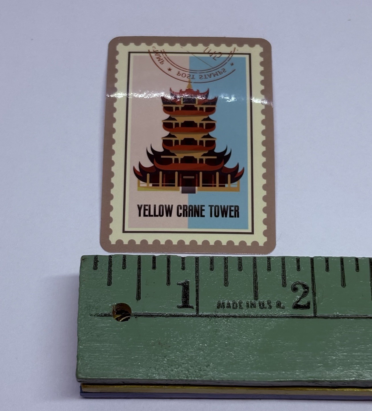 Yellow Crane Tower Postage Stamp Novelty Sticker Vinyl Decal Travel Cool Art Tc9
