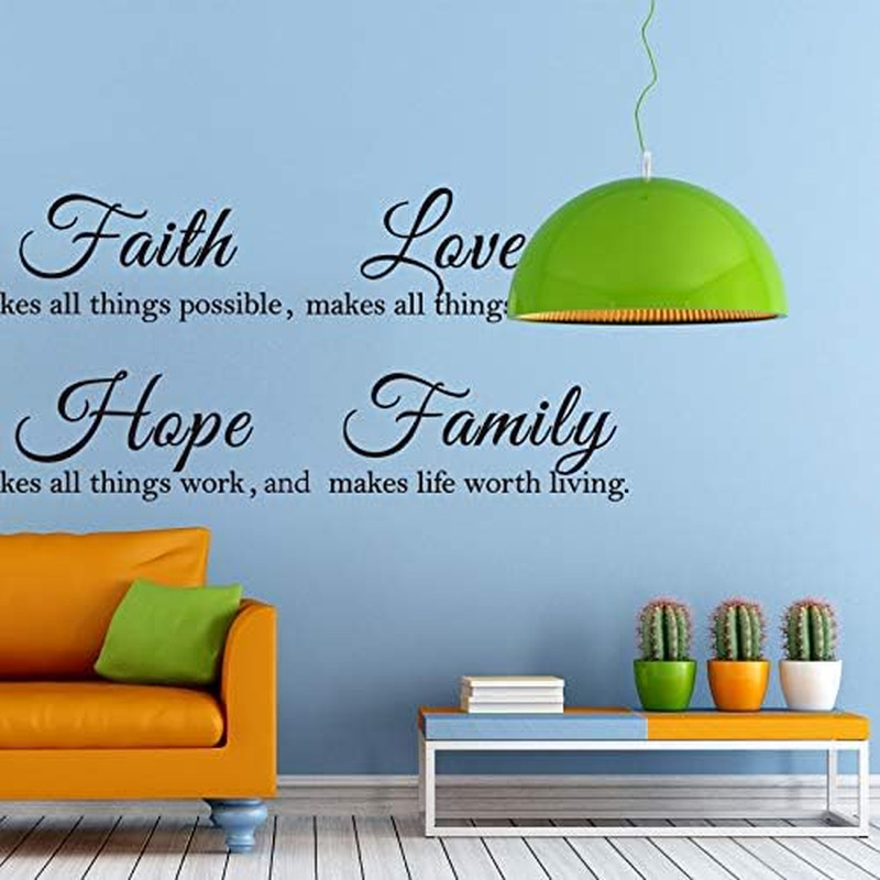 3 Sheets Vinyl Wall Quote Stickers Love Faith Hope Family Inspirational Stickers