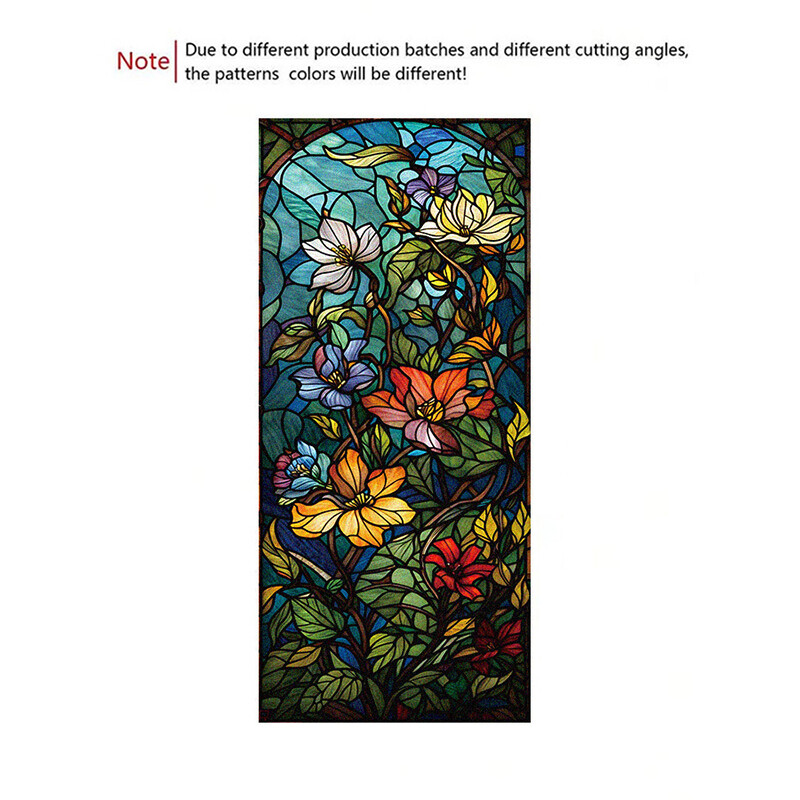 Flower Stained Glass Window Film Privacy Frosted Glass Film Static Cling Sticker