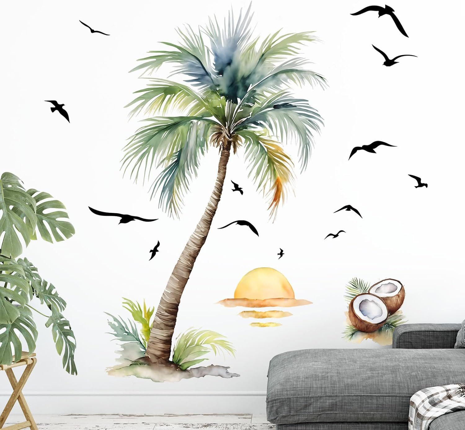 Tropical Palm Tree Wall Decals Peel and Stick Art for Nursery or Bedroom