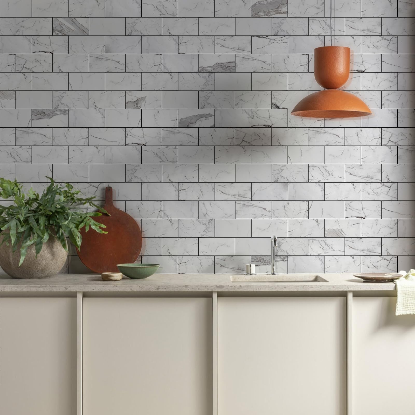100Piece Glossy Statury White Peel and Stick Backsplash Tile,3"x6" PVC Subw…