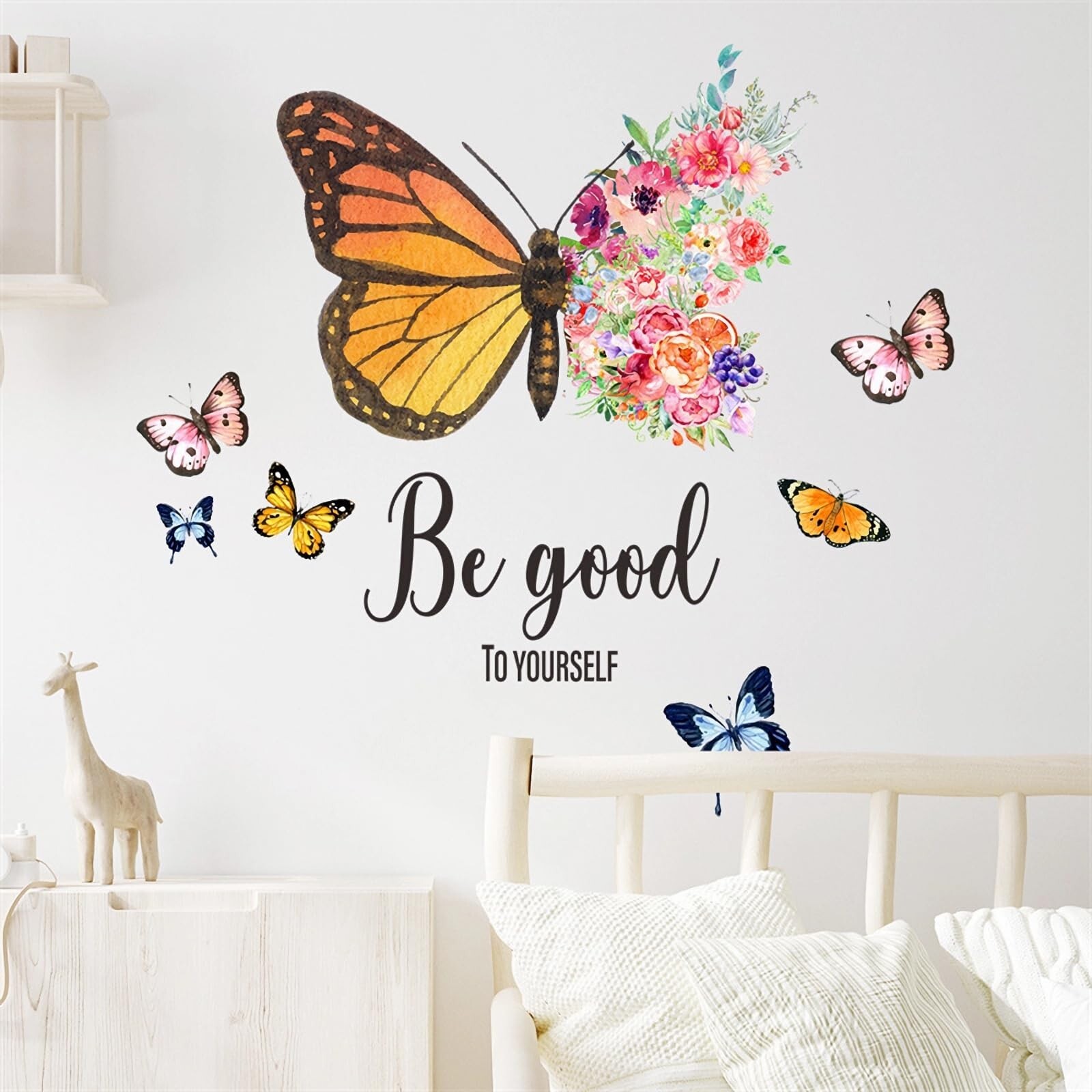 Gorgeous Butterfly and Colorful Flowers Wall Stickers, sacinora Yellow Pink B…