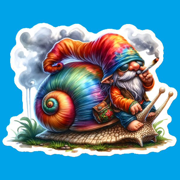 Gnome Snail Weed Smoker Vinyl Sticker Stoner Laptop Weatherproof Hippie Retro