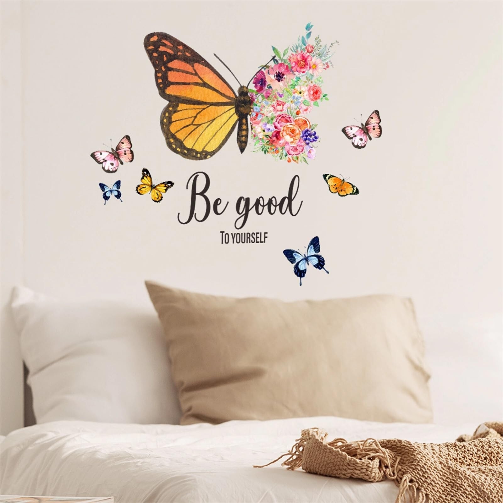 Gorgeous Butterfly and Colorful Flowers Wall Stickers, sacinora Yellow Pink B…