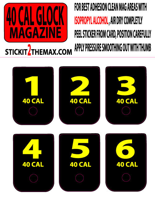 FITS GLOCK 40 CAL YELLOW NUMBERED 1-6 MAGAZINE BASE PLATE STICKERS,set of 6