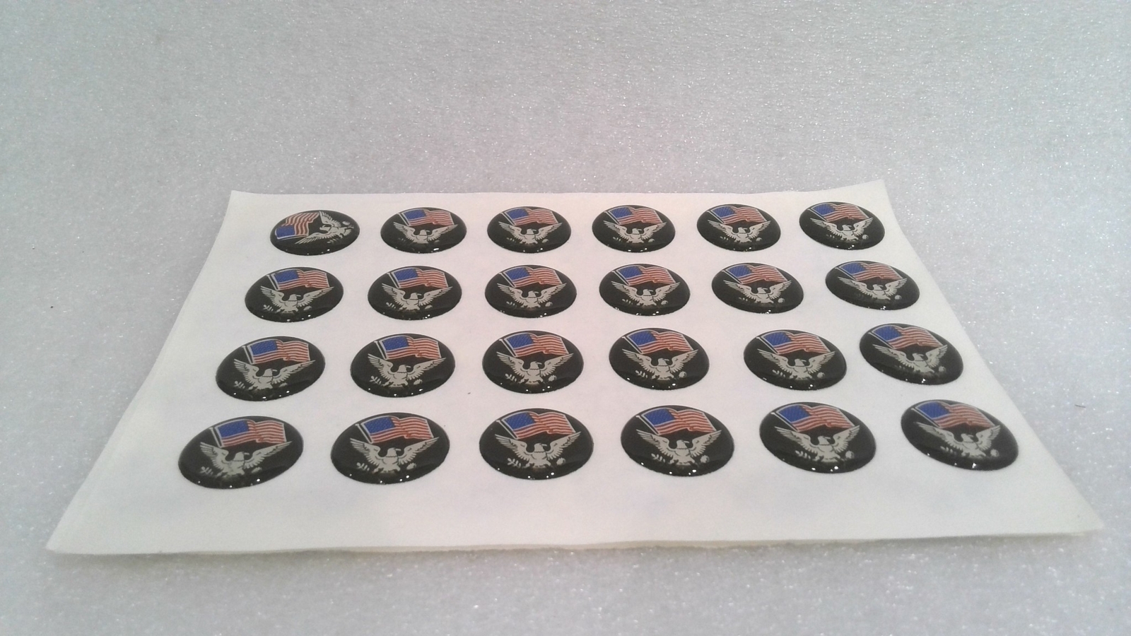 AMERICAN FLAG/EAGLE DOMED DECAL EMBLEM, 2.3 MM X 1.1", VETERAN (LOT OF 5)