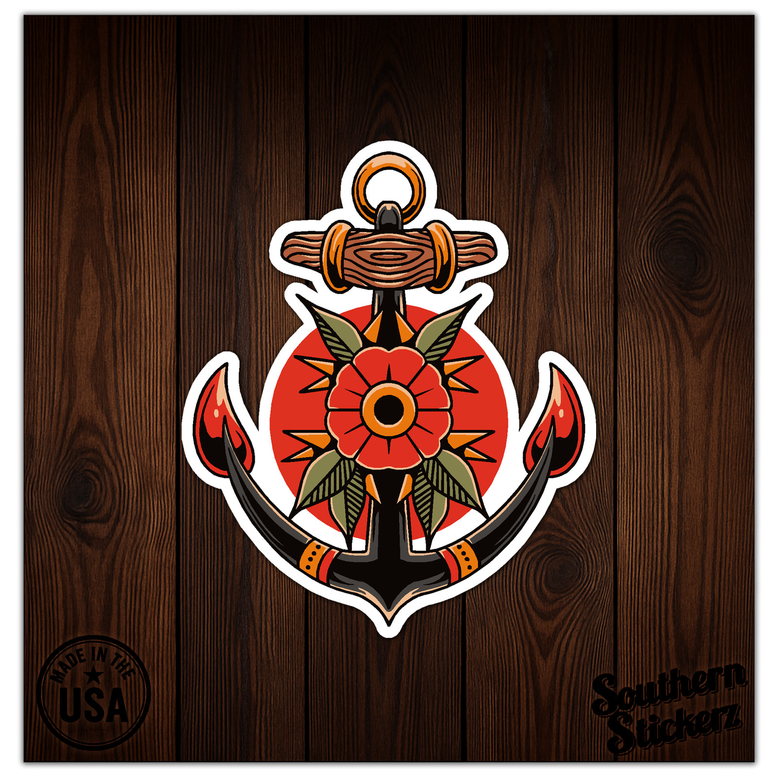 Ship's Anchor Poppy – Vinyl Decal Sticker – Car Window Laptop – ebn12668
