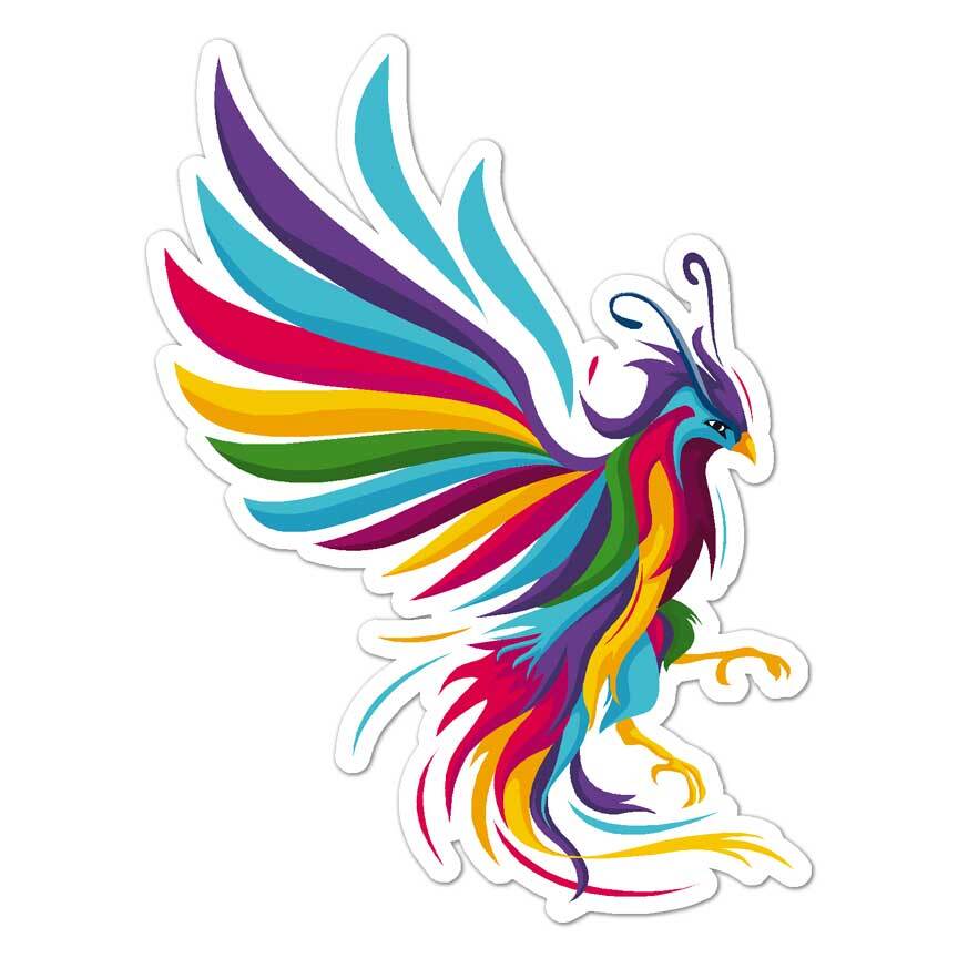 Rainbow Phoenix, Vinyl Decal Sticker, Indoor Outdoor, 3 Sizes, #8031