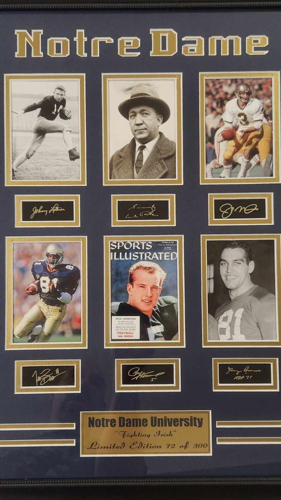 PRICE REDUCED – Notre Dame laser-etched auto wall decor (featuring Irish greats)