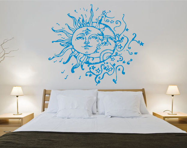 Sun and Moon Wall Decal Crescent Dual Ethnic Stars Night Symbol Boho Decor ZX183