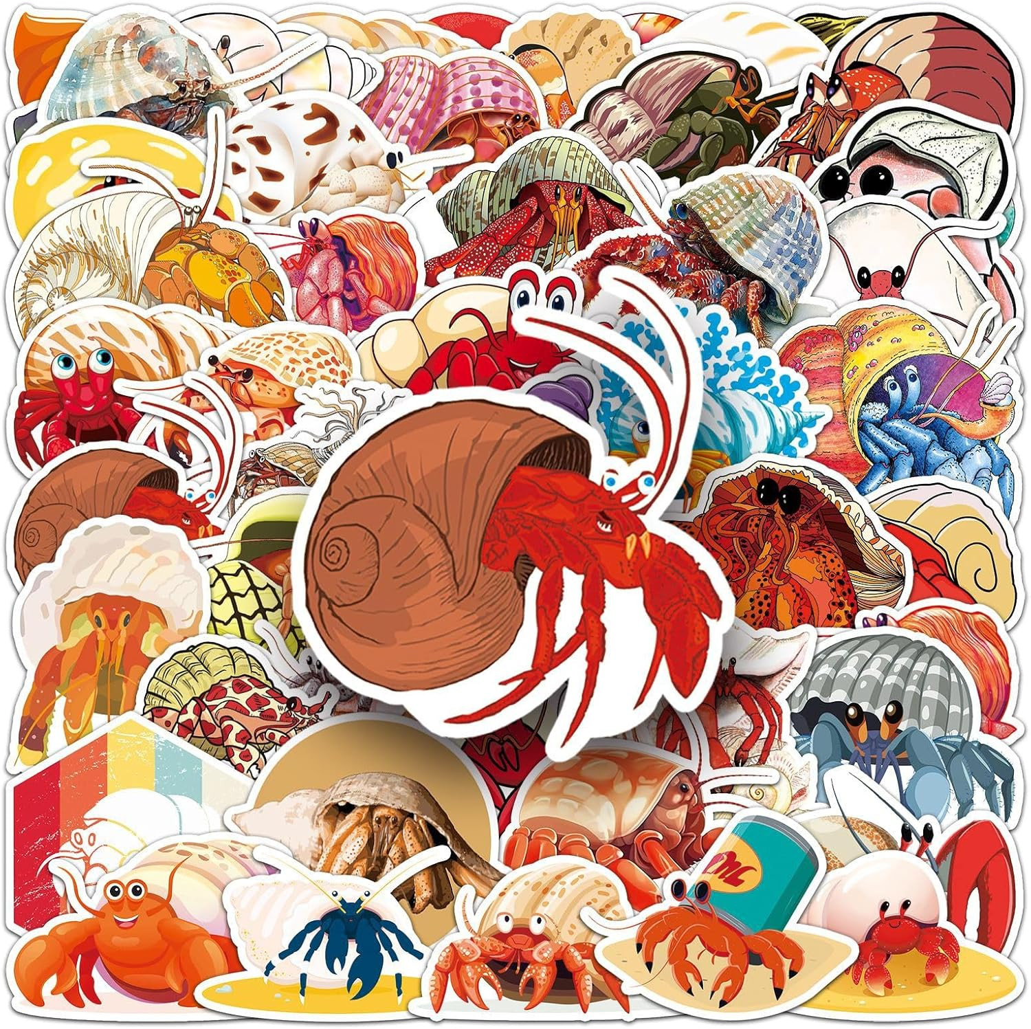 50 Pcs Unique Hermit Crab Stickers, 1.5-3 Inches Waterproof Vinyl Decals for Jou