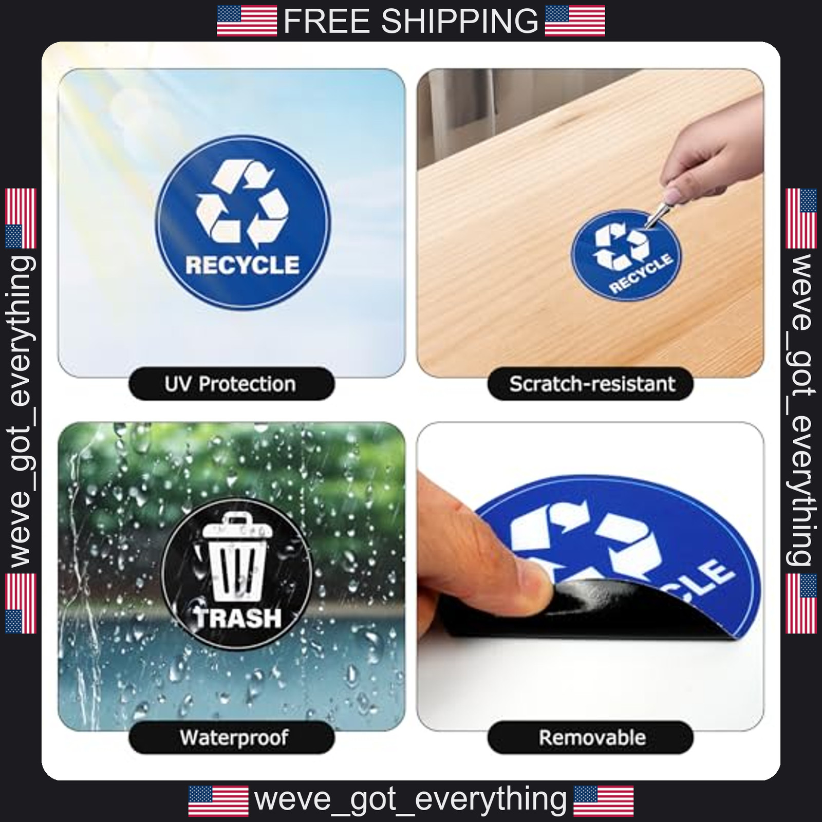 20 Pack Recycle and Trash Vinyl Stickers 4 Inch Indoor Outdoor Use