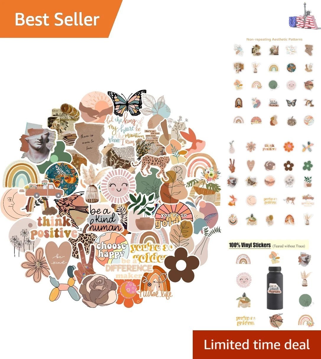 Vintage Aesthetic Stickers 50 Pcs, Vinyl Waterproof Stickers for Water Bottle…