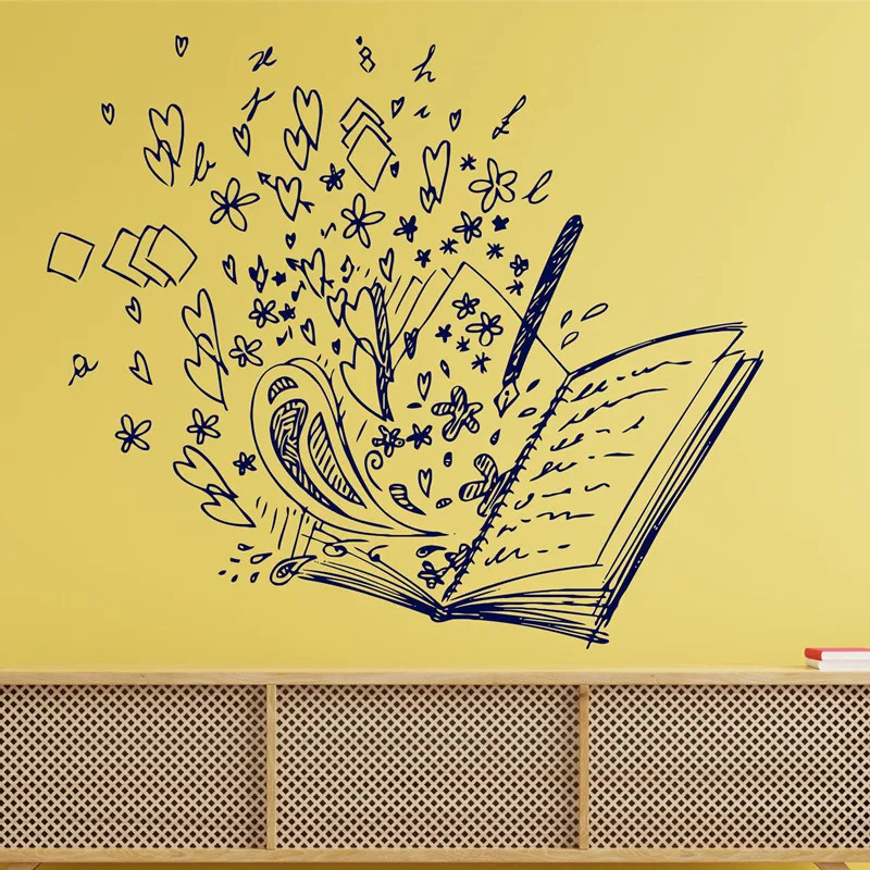 Hand Drawing Book Wall Decal Library Reading Room Study Room Decor Stickers