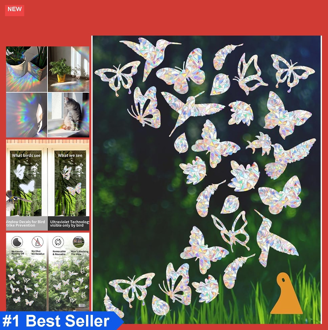 Window Decals for Bird Strikes 36 Pieces Sun Catcher Stickers Butterfly Leaf